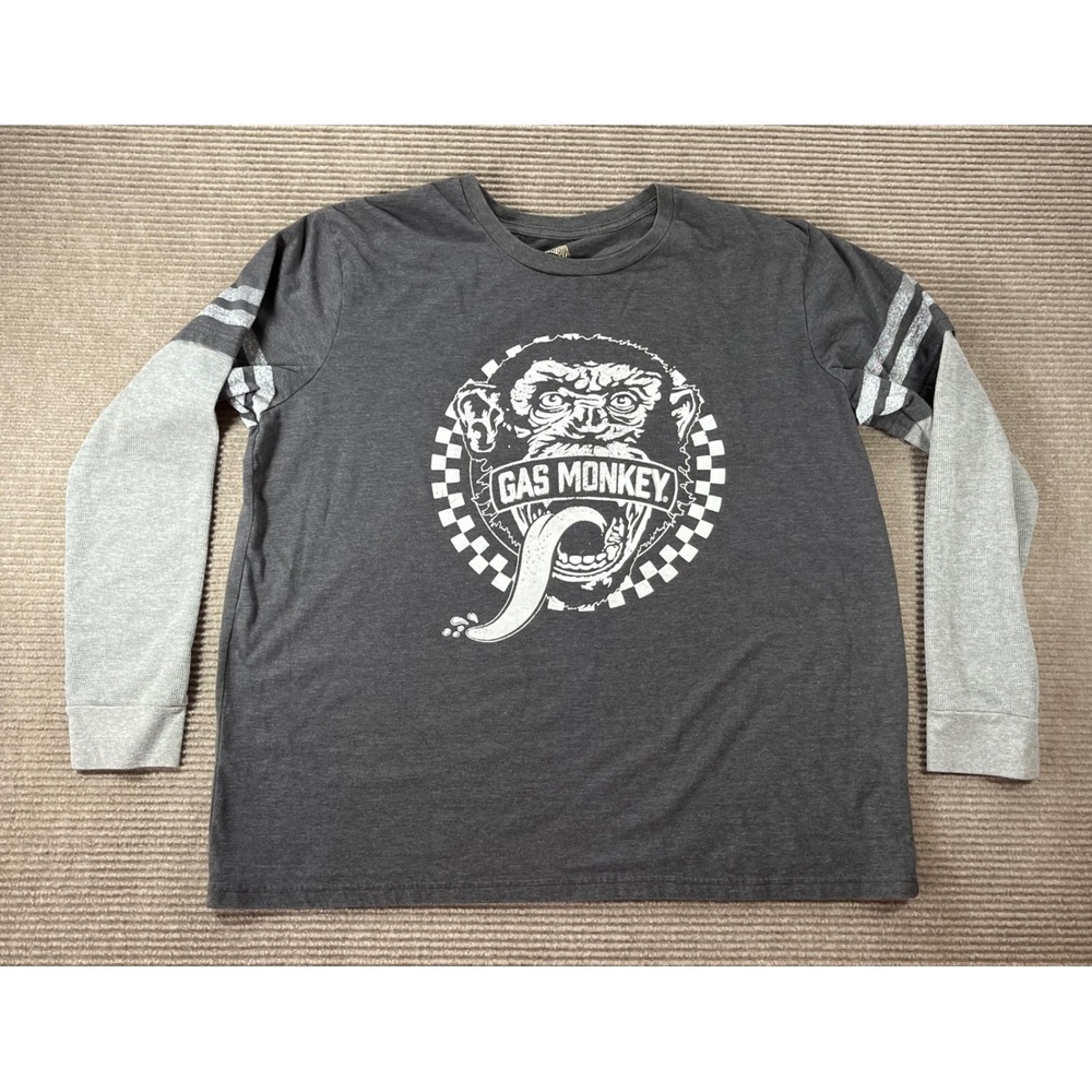 Gas Monkey Garage Mens XL Graphic Long Sleeve Layered Thermal Tee Charcoal Grey